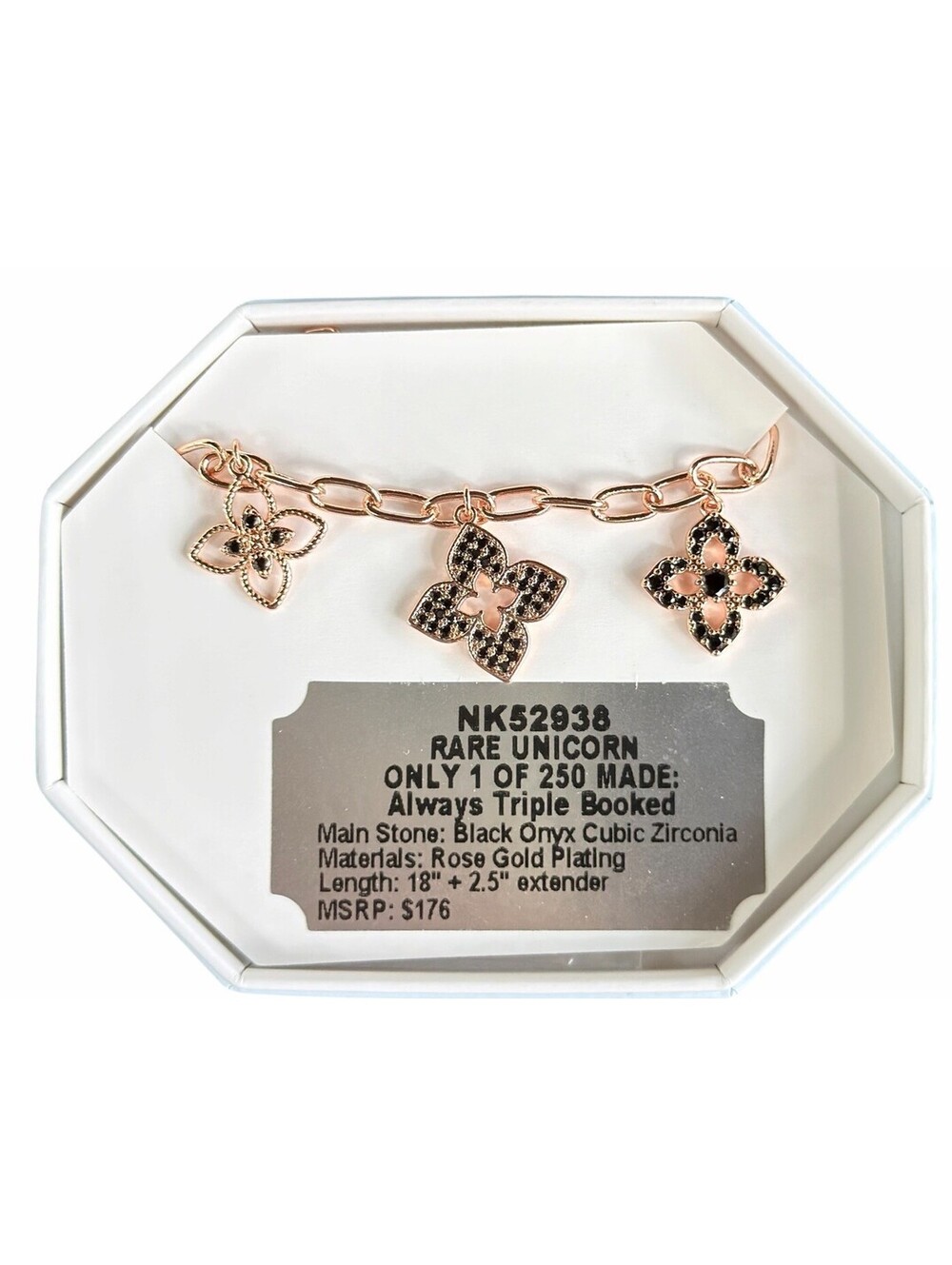 Bomb Party Clover Rare Unicorn Charm Necklace “Always Triple Booked” Black Onyx